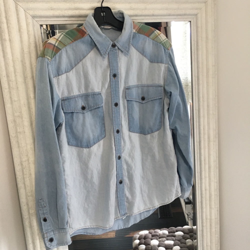 Isabel Marant Etoile Patchwork Denim Plaid Shirt - image 5